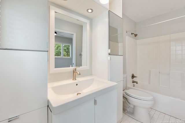 129 Elmview, Alamo Heights, TX 78209 - bathroom featuring toilet, vanity, bathing tub / shower combination, and tile patterned floors
