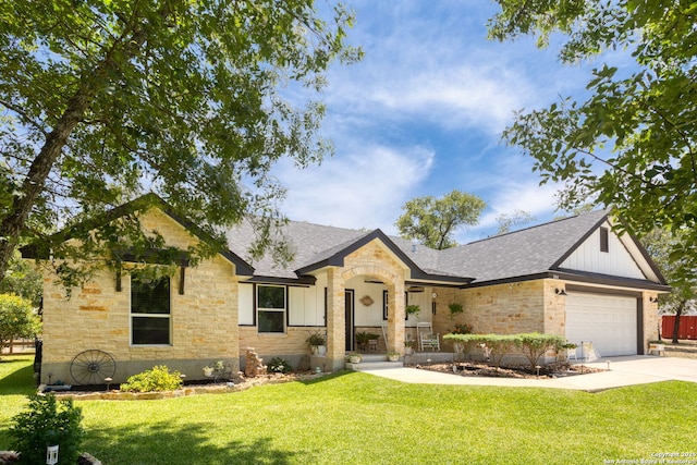 184 Great Oaks Ln, Vernia, TX 78121 - view of front of house featuring driveway, a front lawn, and a shingled roof