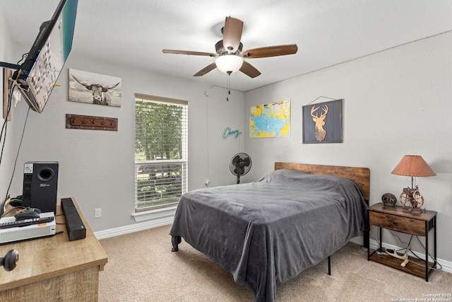 184 Great Oaks Ln, Vernia, TX 78121 - bedroom featuring light colored carpet, baseboards, and ceiling fan