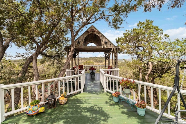 573 Mountain Oaks Dr, Canyon Lake, TX 78133 - wooden terrace with a gazebo