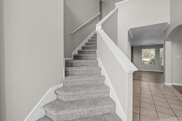 25233 Battle Lk, San Antonio, TX 78260 - stairway with tile patterned flooring and baseboards