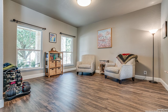 214 Ridge Blf, Cibolo, TX 78108 - living area featuring wood finished floors, plenty of natural light, and baseboards