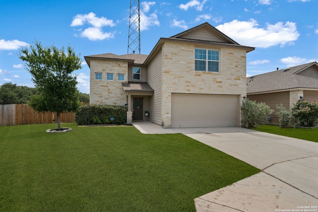 184 Jolie Cir, Boerne, TX 78015 - traditional-style home featuring stone siding, an attached garage, driveway, and a shingled roof