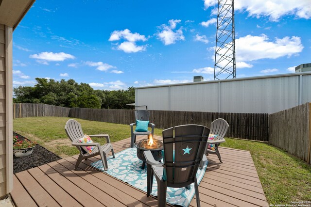 184 Jolie Cir, Boerne, TX 78015 - wooden terrace with an outdoor fire pit
