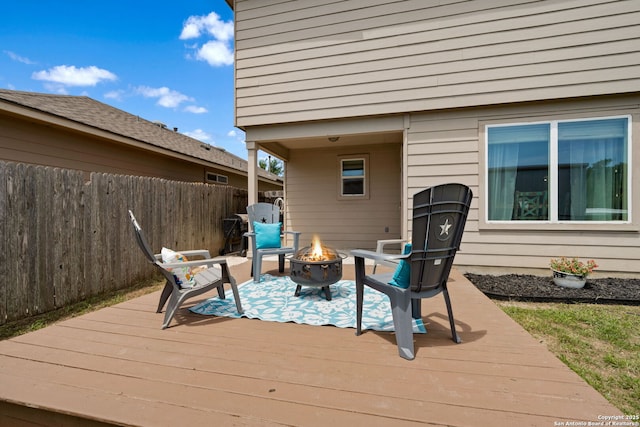 184 Jolie Cir, Boerne, TX 78015 - wooden deck featuring an outdoor fire pit and fence