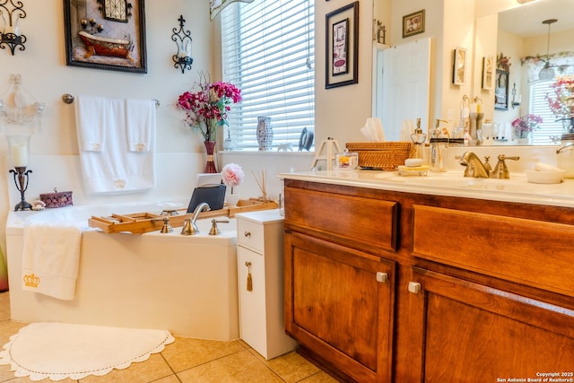 3351 Highline Trl, San Antonio, TX 78261 - bathroom with plenty of natural light, tile patterned flooring, vanity, and a bath