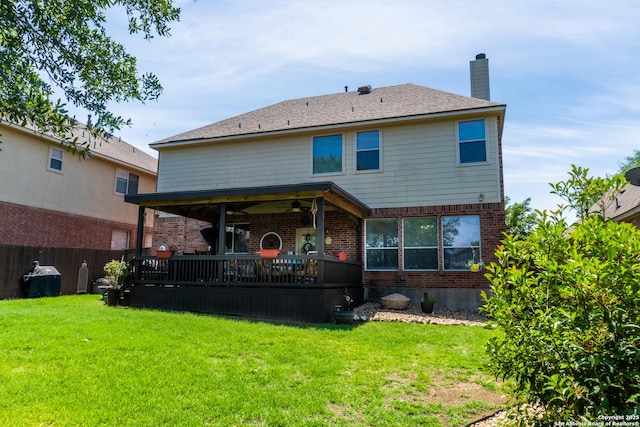 3351 Highline Trl, San Antonio, TX 78261 - rear view of property featuring brick siding, a ceiling fan, and a chimney