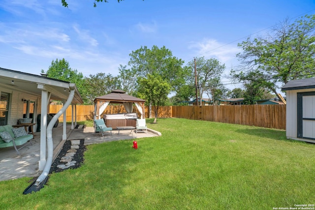 351 Barbara, San Antonio, TX 78216 - view of yard featuring a hot tub, a patio, a gazebo, and an outdoor hangout area