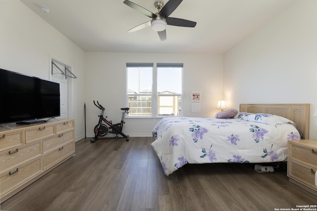 22363 Escalante Run, San Antonio, TX 78261 - bedroom with dark wood-style floors, baseboards, and ceiling fan
