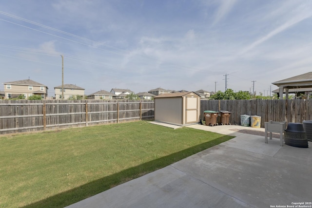 22363 Escalante Run, San Antonio, TX 78261 - view of yard featuring a patio area, a shed, an outdoor structure, a residential view, and central AC unit
