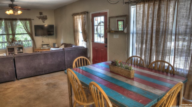 121 David Rankin Rd, Leakey, TX 78873 - dining area with ceiling fan and carpet