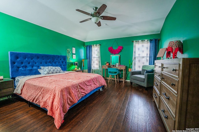 10715 Palomino, San Antonio, TX 78254 - bedroom with vaulted ceiling, hardwood / wood-style floors, and ceiling fan