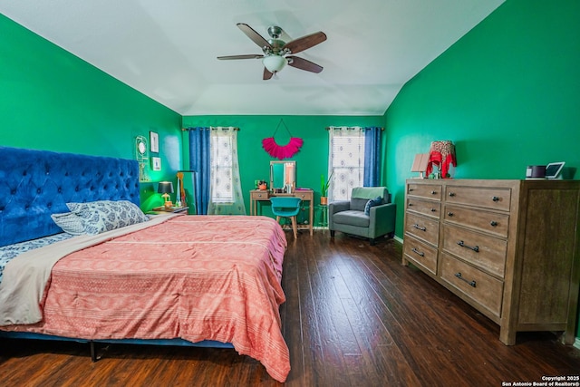10715 Palomino, San Antonio, TX 78254 - bedroom with lofted ceiling, hardwood / wood-style flooring, and ceiling fan