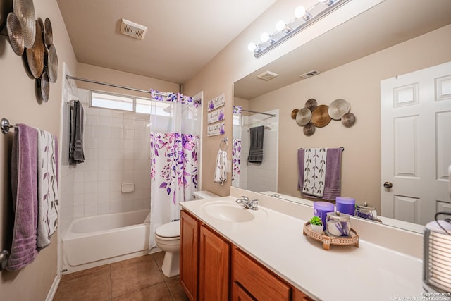 10715 Palomino, San Antonio, TX 78254 - bathroom with toilet, tile patterned flooring, vanity, and shower / bath combo with shower curtain