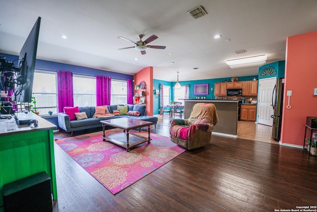 10715 Palomino, San Antonio, TX 78254 - living area with a ceiling fan, light wood-type flooring, and recessed lighting