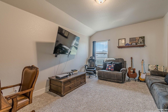 2564 Ayers, Seguin, TX 78155 - carpeted living area featuring lofted ceiling and baseboards