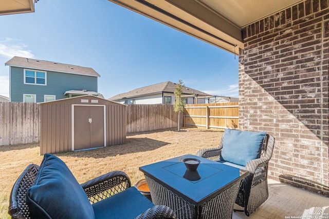 2564 Ayers, Seguin, TX 78155 - view of patio / terrace with a fenced backyard, a storage shed, and an outdoor structure