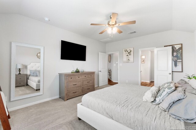 6038 Ballast Trl, New Braunfels, TX 78132 - bedroom with vaulted ceiling, baseboards, and a ceiling fan