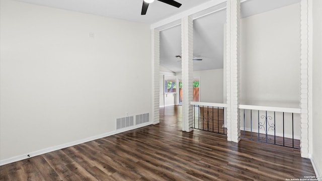 5815 Freemans Farm St, San Antonio, TX 78233 - spare room featuring a ceiling fan, wood finished floors, lofted ceiling, and baseboards