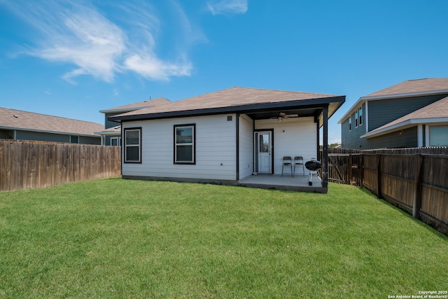 7731 Chatham, San Antonio, TX 78218 - back of property with ceiling fan and a patio