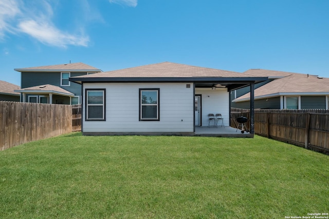 7731 Chatham, San Antonio, TX 78218 - back of property with a patio and a ceiling fan