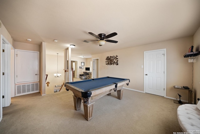 15206 Redbird Mnr, San Antonio, TX 78253 - game room featuring carpet flooring, ceiling fan, baseboards, and pool table