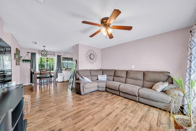 8239 Glen Lark, San Antonio, TX 78239 - living area featuring ceiling fan, light wood finished floors, and a textured ceiling