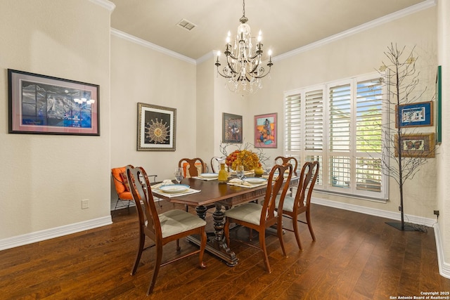 28914 Gracies Sky, San Antonio, TX 78260 - dining area with baseboards, a chandelier, hardwood / wood-style floors, crown molding, and plenty of natural light