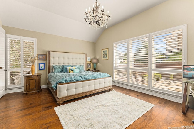 28914 Gracies Sky, San Antonio, TX 78260 - bedroom with vaulted ceiling, a chandelier, wood finished floors, and baseboards