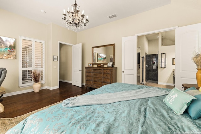 28914 Gracies Sky, San Antonio, TX 78260 - bedroom with wood finished floors, a chandelier, and baseboards