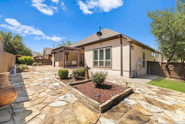 28914 Gracies Sky, San Antonio, TX 78260 - rear view of house featuring a pergola, stucco siding, a patio, and a fenced backyard