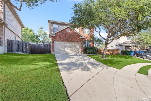 traditional-style home featuring brick siding, driveway, and an attached garage