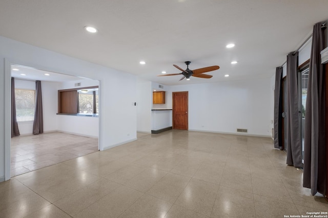 226 Carolwood Dr, Castle Hills, TX 78213 - unfurnished living room featuring recessed lighting, a ceiling fan, and baseboards