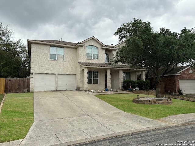22722 Sabine, San Antonio, TX 78258 - traditional-style house featuring an attached garage, concrete driveway, brick siding, and a porch