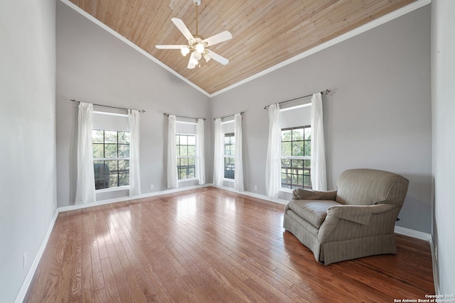 388 Oak, Pipe Creek, TX 78063 - sitting room with wooden ceiling, crown molding, healthy amount of natural light, a ceiling fan, and baseboards