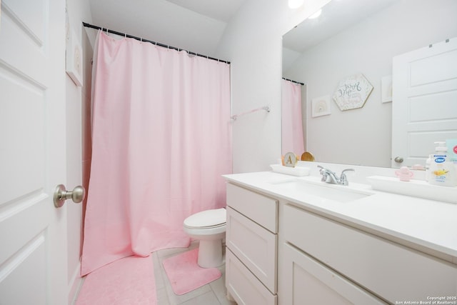 807 Swenson Rnch, San Antonio, TX 78245 - full bath featuring vanity, toilet, tile patterned flooring, and curtained shower