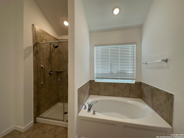 1116 Eagle, Seguin, TX 78155 - bathroom with a garden tub, a stall shower, tile patterned floors, and recessed lighting
