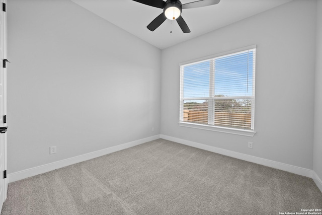207 Azalea Aly, Castroville, TX 78009 - carpeted spare room featuring baseboards, ceiling fan, and lofted ceiling