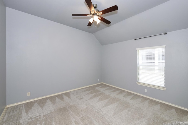 27218 Spiral Cyn, San Antonio, TX 78261 - carpeted spare room with baseboards, ceiling fan, and vaulted ceiling