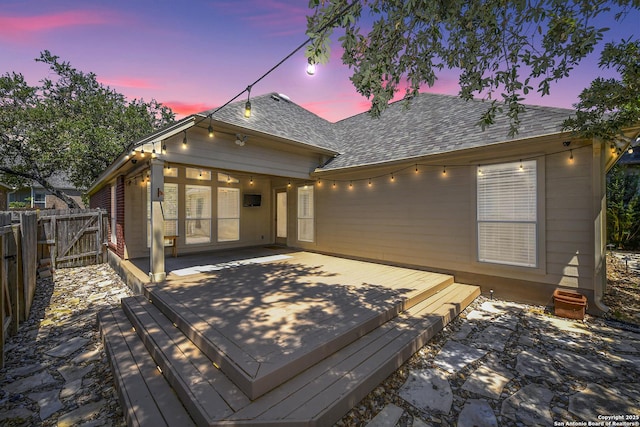 27218 Spiral Cyn, San Antonio, TX 78261 - rear view of property with a shingled roof, a deck, a gate, and a patio area