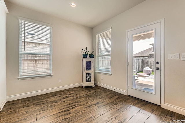 2215 Zachry, New Braunfels, TX 78132 - doorway featuring dark wood-style floors, baseboards, and recessed lighting