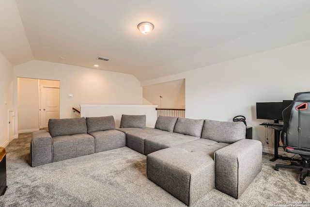 2215 Zachry, New Braunfels, TX 78132 - living room featuring carpet floors, lofted ceiling, and baseboards