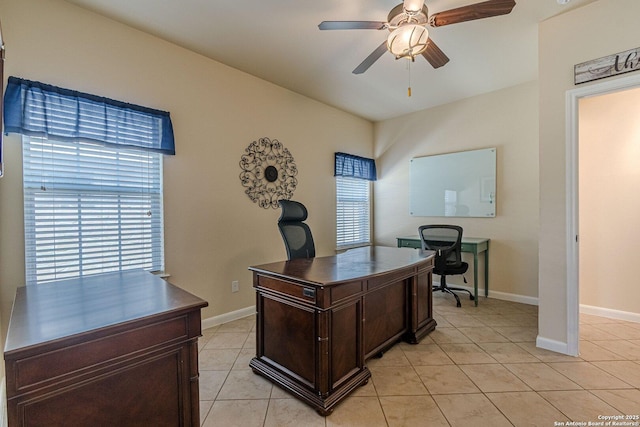 1459 Janets, New Braunfels, TX 78130 - home office with ceiling fan, light tile patterned flooring, and baseboards