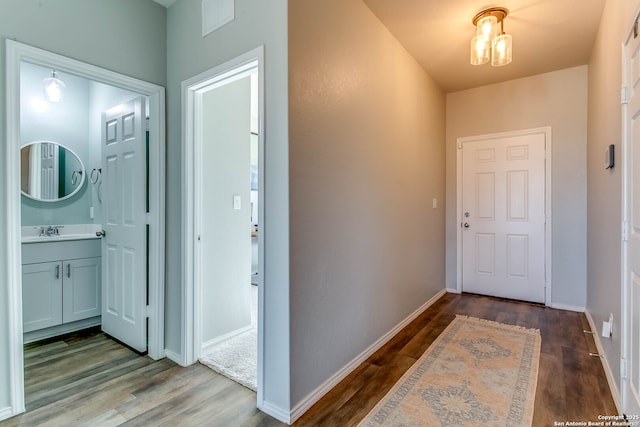 7010 Whipsaw Pt, San Antonio, TX 78253 - corridor with a sink, wood finished floors, and baseboards