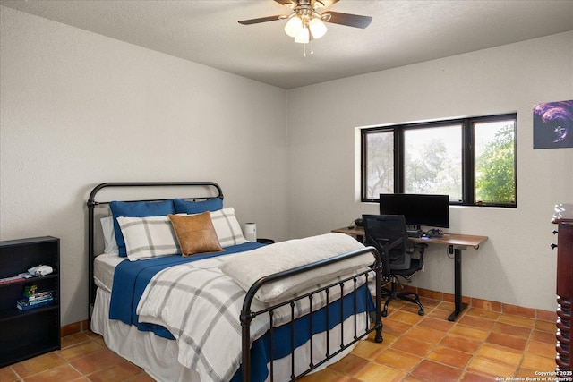 8122 Triple Crown, Fair Oaks Ranch, TX 78015 - tiled bedroom featuring an office area, baseboards, and ceiling fan