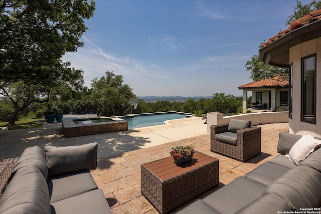 8122 Triple Crown, Fair Oaks Ranch, TX 78015 - view of patio with an outdoor living space and a pool with connected hot tub