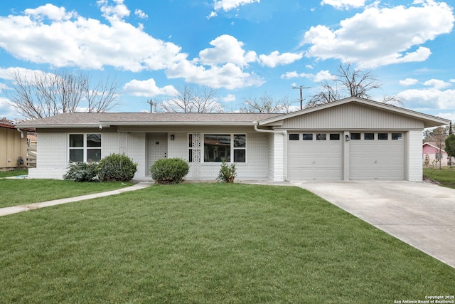 246 Bamburgh Dr, San Antonio, TX 78216 - ranch-style house with an attached garage, brick siding, driveway, and a front yard