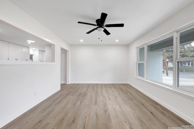 246 Bamburgh Dr, San Antonio, TX 78216 - unfurnished room with light wood-style floors, baseboards, ceiling fan, and recessed lighting