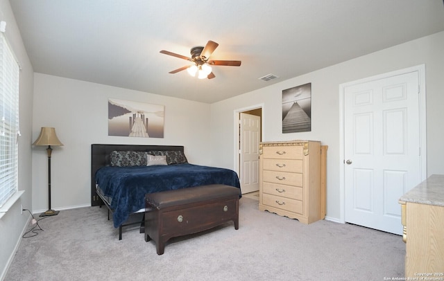 5727 Ivans Farm, San Antonio, TX 78244 - bedroom with light carpet, baseboards, and ceiling fan