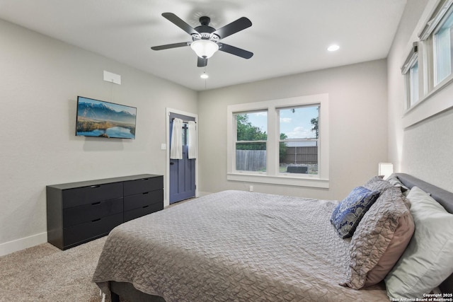 621 Center St, San Antonio, TX 78202 - bedroom featuring carpet, baseboards, recessed lighting, and ceiling fan